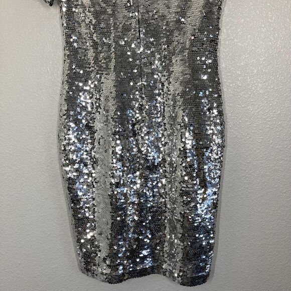 Vintage Eleanor P Brenner Sequin Sheath Dress Womens Small Silver Sleeve 90s - Picture 16 of 16